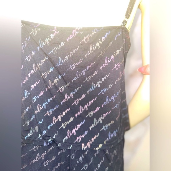 True Religion 2 Piece Black w Rainbow Holographic Logo Cami & Sleep Shorts Set L - Picture 11 of 15